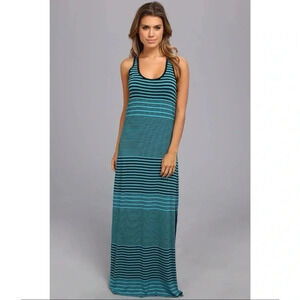 Vince Camuto Maxi Dress Sleeveless Striped Lightweight Summer Teal Blue Black